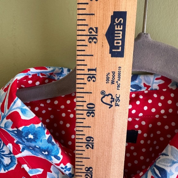 Chaps Womens 3X Red Blue Floral No Iron Button Down Shirt Tunic Top - Picture 6 of 7